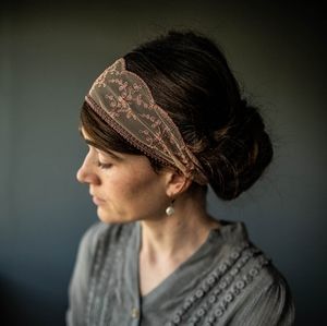 Garlands of Grace Delicate Mocha Rose Lace Reflections Headwrap